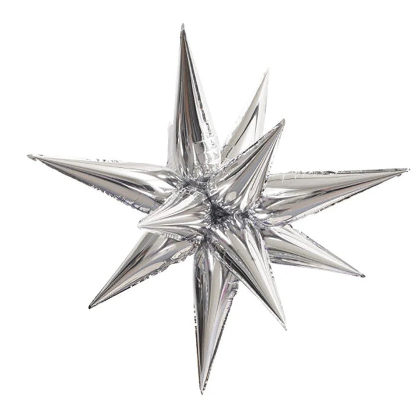 Decorative silver star-shaped balloon on a white background