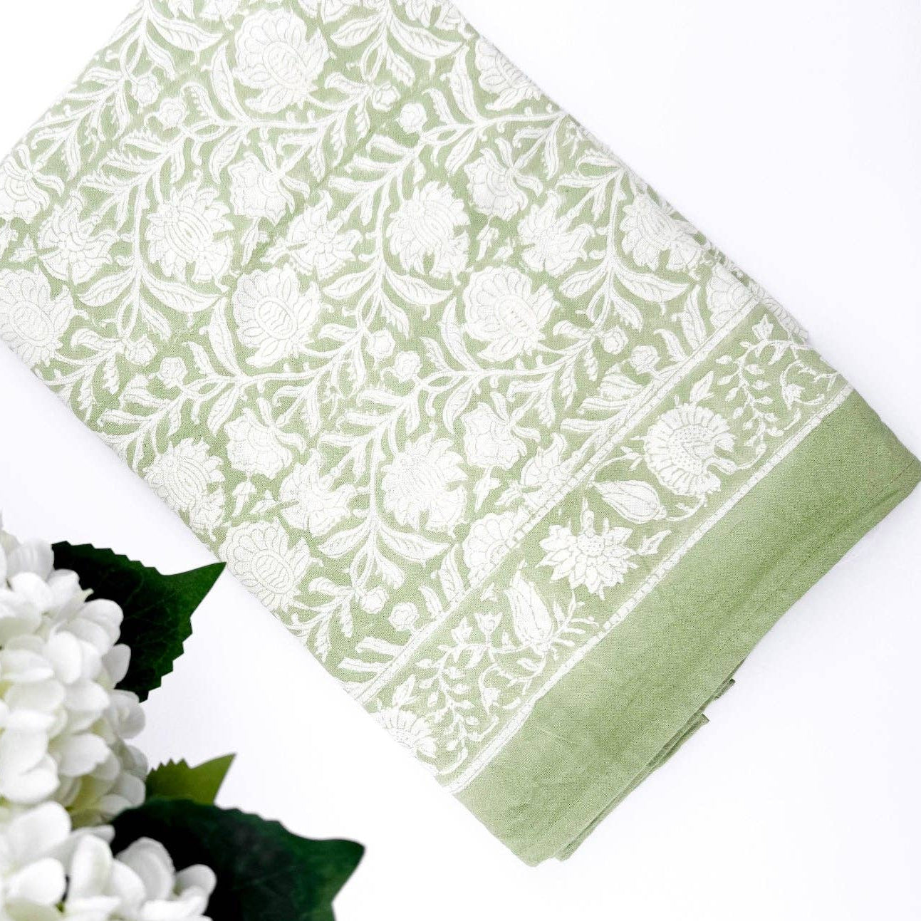 Block Print Verdigreen Tablecloth