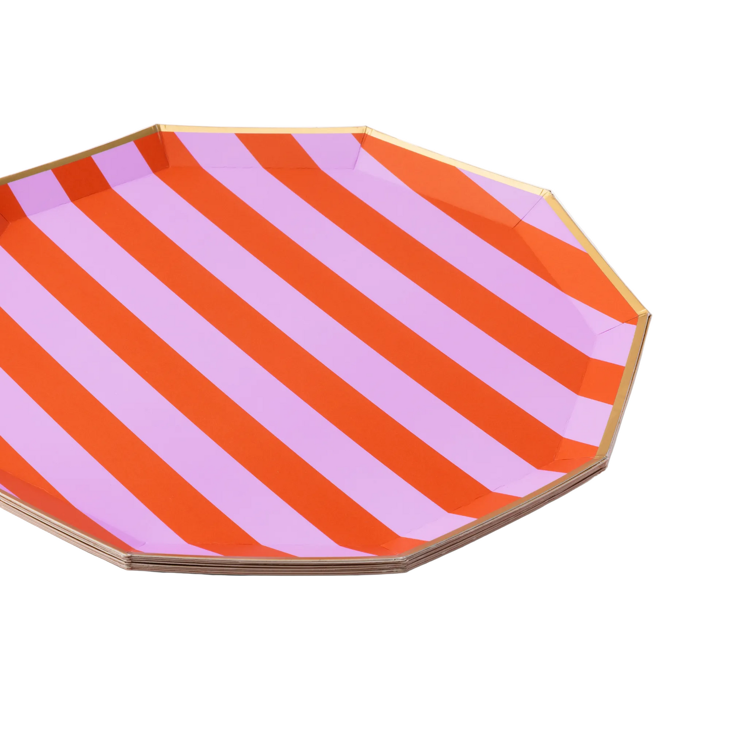 Orange & Lilac Stripe Paper Dinner Plates