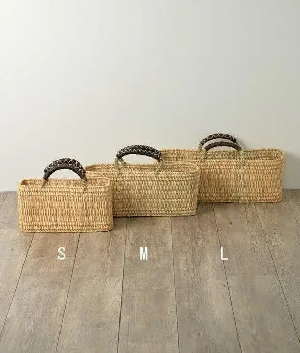 REED BASKET WITH LEATHER Handles: Small