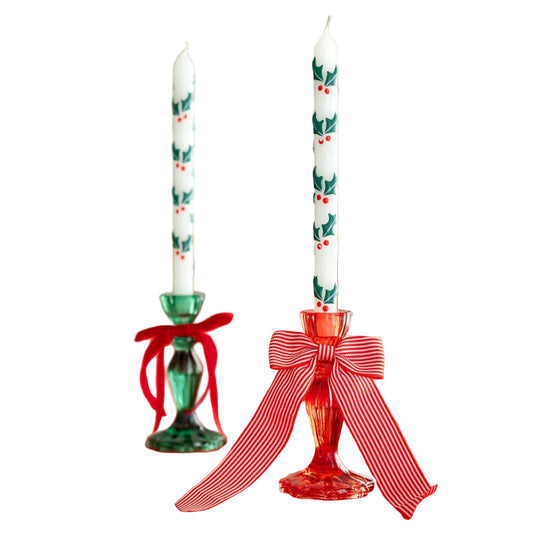 Holly Christmas Candles - Set of 2