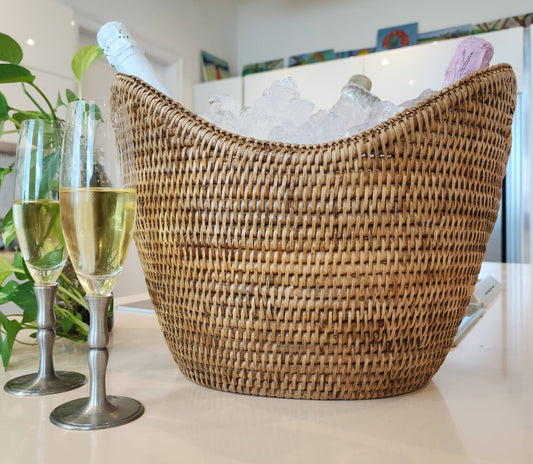Rattan Champagne Bucket with Acrylic Insert – Ice Cooler: Honey Brown