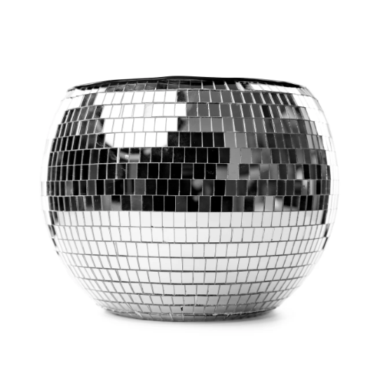 Silver disco ball ice bucket on a white background
