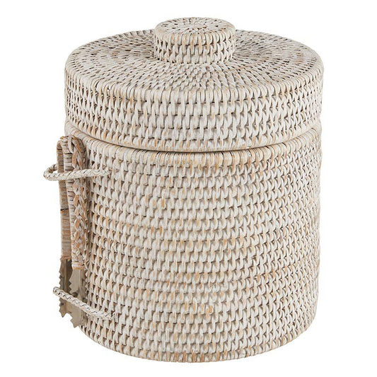 Woven basket with a lid on a white background