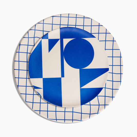 Blue Grid Bamboo Dinner Plate
