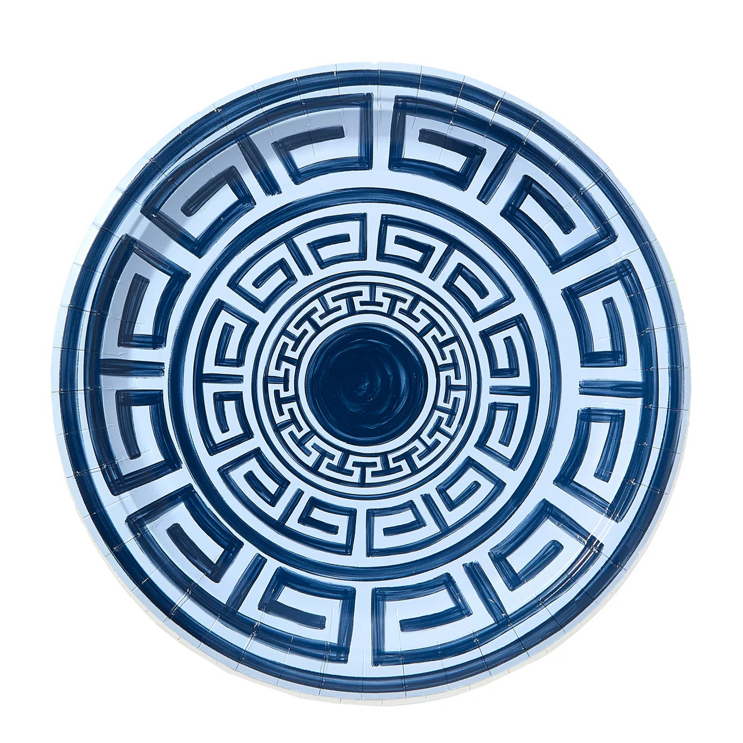paper plate with blue greek key pattern by Pavilion Paper