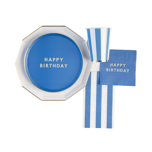 Blue Happy Birthday Dessert Plates