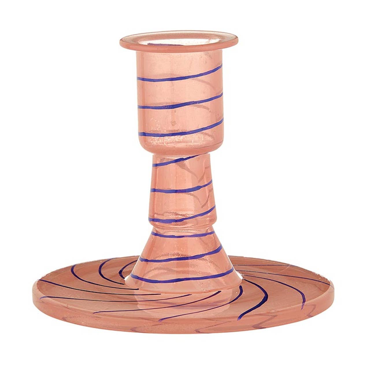 Peach Striped Glass Candle Holder