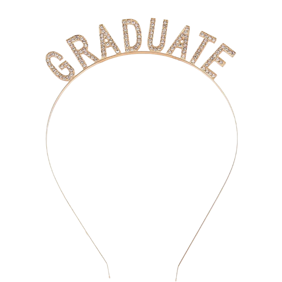 Rose gold 'GRADUATE' headband on a white background