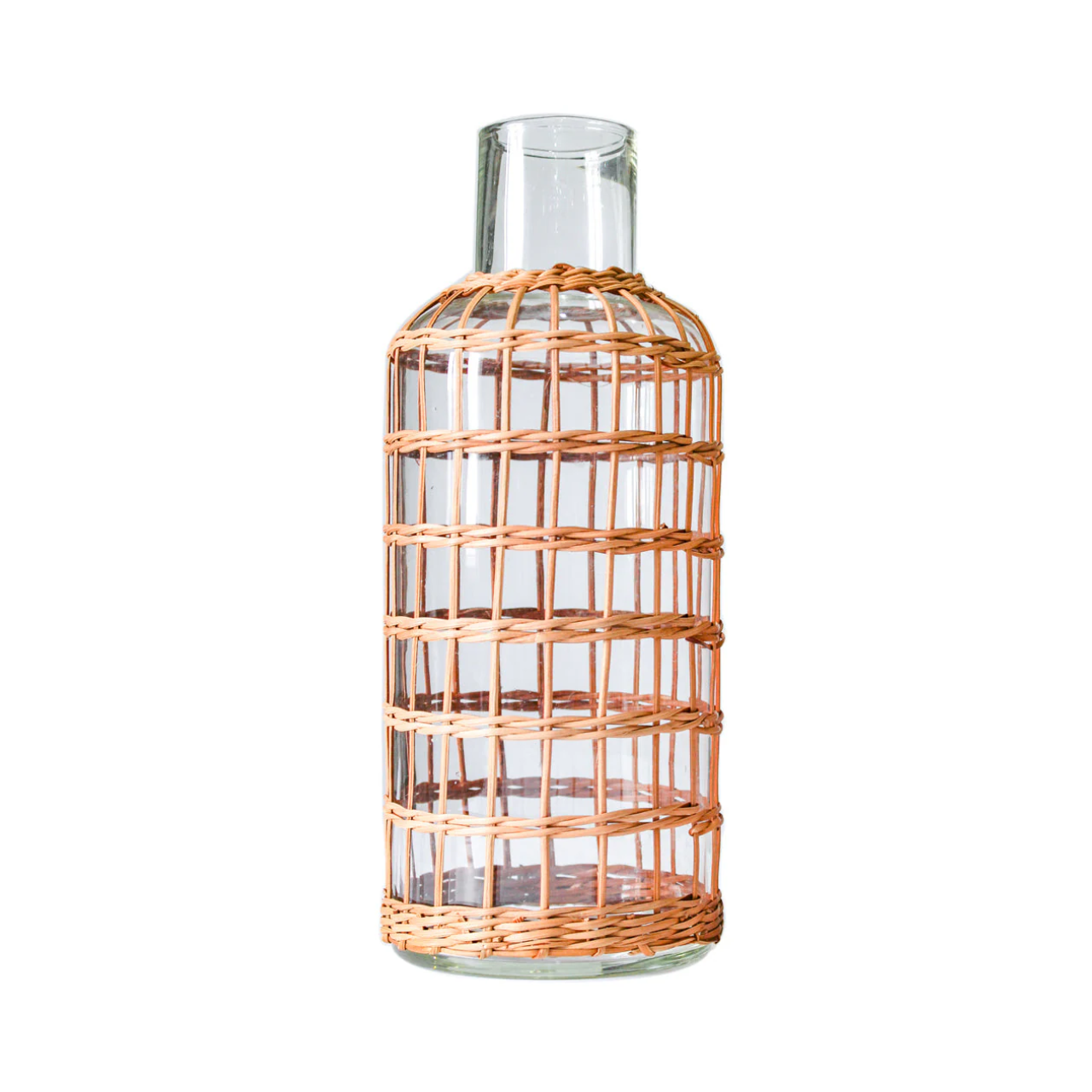 large seagrass rattan vase on whitebackground