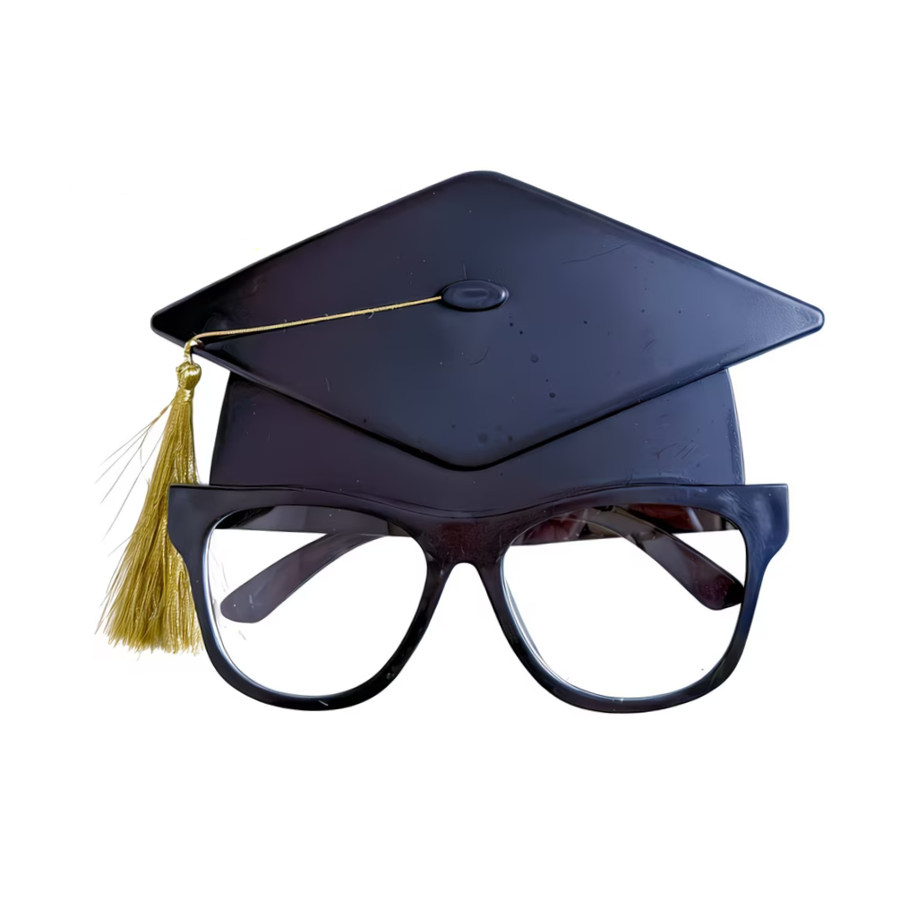 Graduation cap glasses on a white background