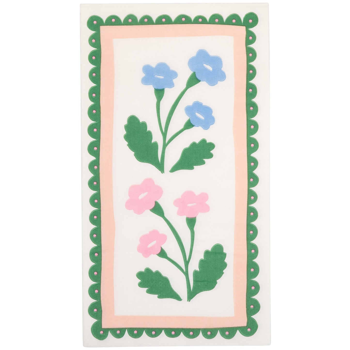 Floral design with pink and blue flowers napkin on a white background