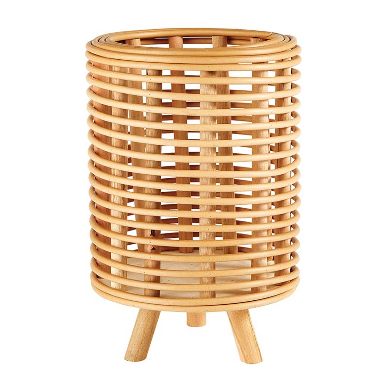 Wicker lantern with legs on a white background