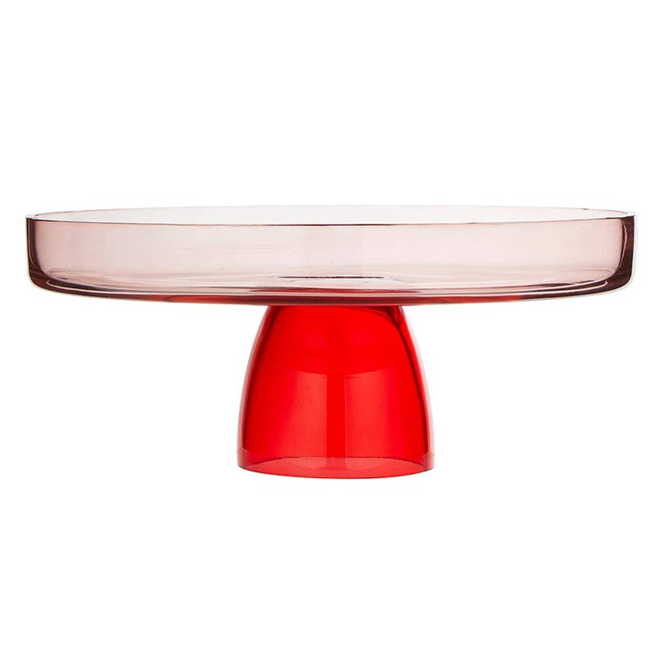 Red glass cake stand white background