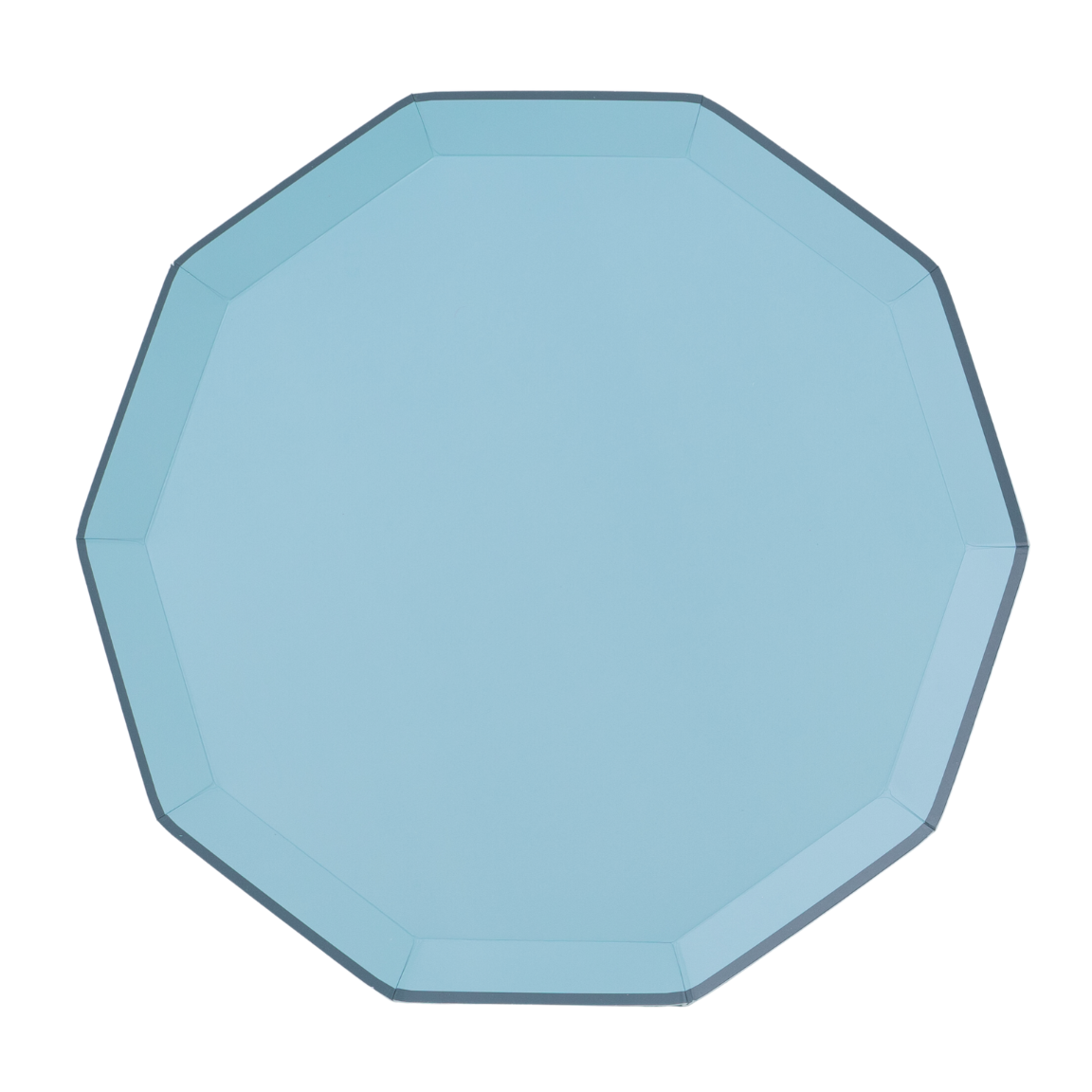 decagonal light blue paper plate on a white background