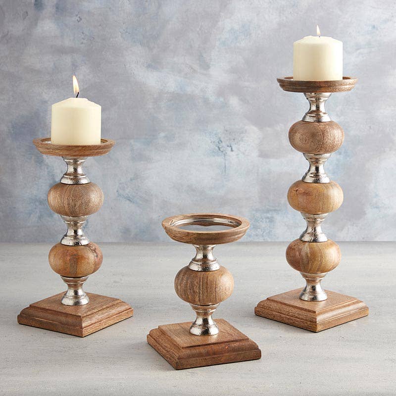 Small Wood Pillar Candle Holder