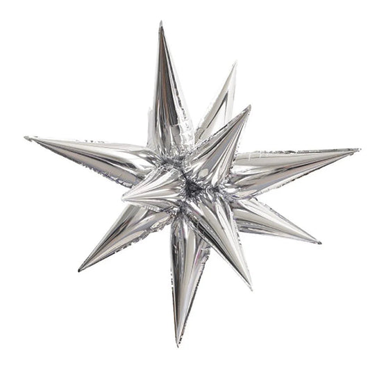 Decorative silver star-shaped balloon on a white background
