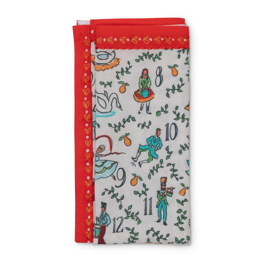 Festive christmas napkin with colorful designs on a white background