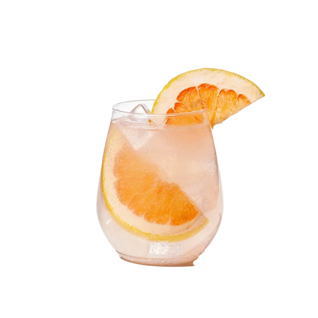 Glass of pink cocktail with grapefruit slices on a white background