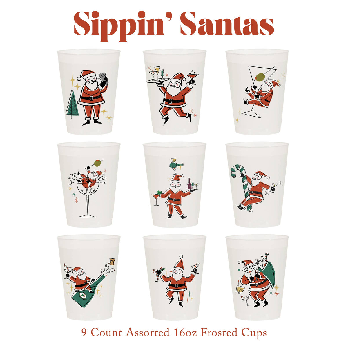 Sippin' Santas Frosted Cups - Set of 9