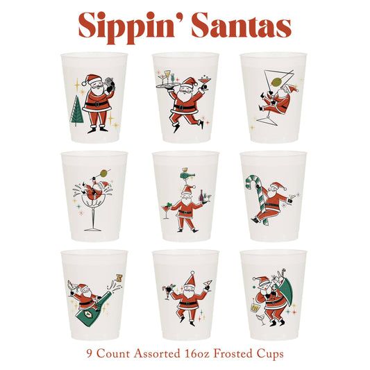Sippin' Santas Frosted Cups - Set of 9