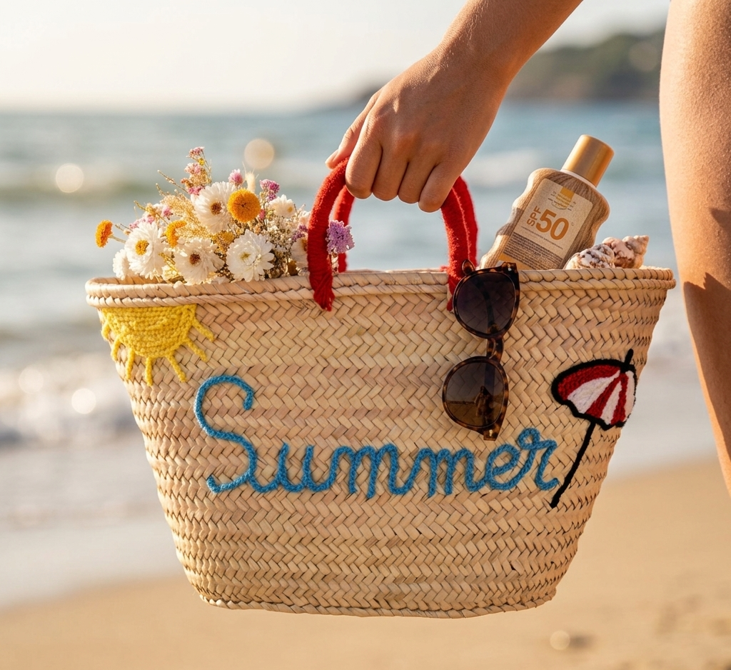 Summer Straw Beach Basket