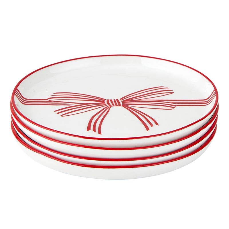 Red Bow Appetizer Plates - Set of 4