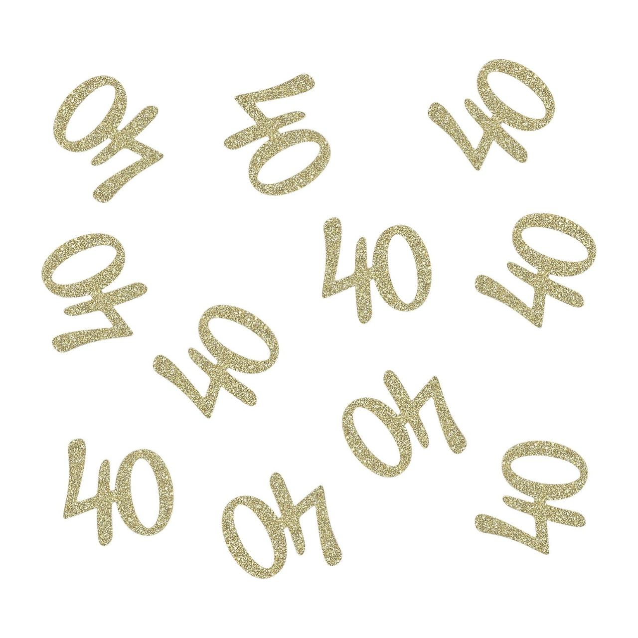 Gold glittery '40' numbers on a white background