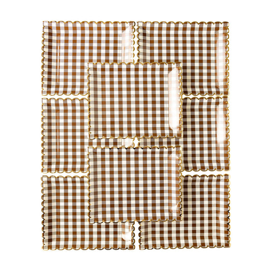 Brown Gingham Paper Plate