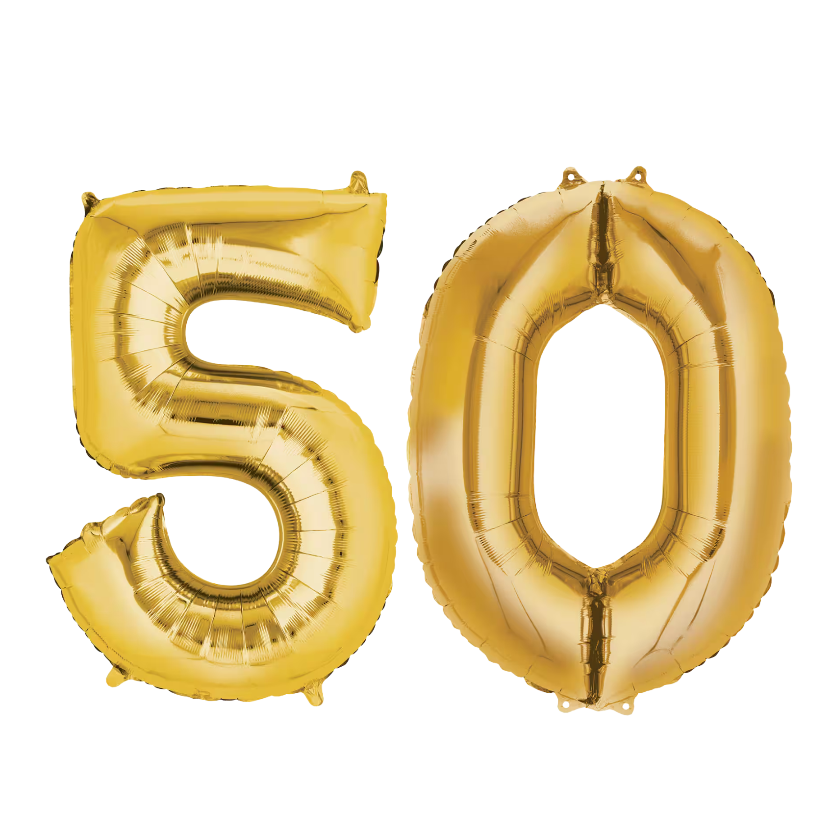 Gold number '50' balloon on a white background