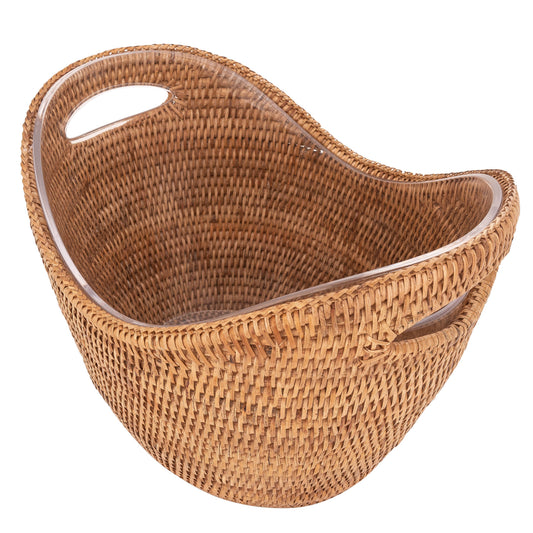 Rattan Champagne Bucket with Acrylic Insert – Ice Cooler: Honey Brown