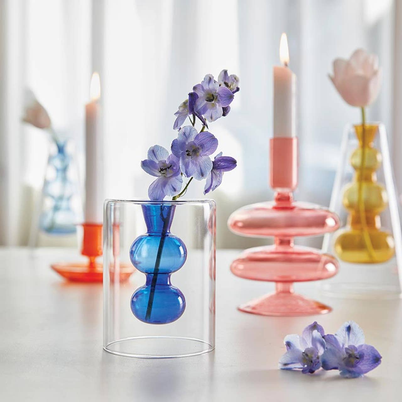 Blue Glass Candle Holder