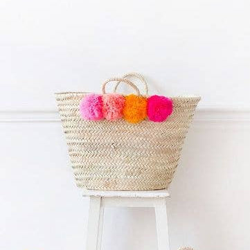 Pom-Pom Straw Market Tote