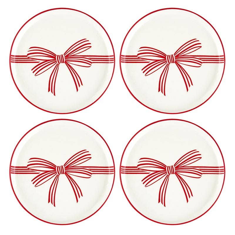 Red Bow Appetizer Plates - Set of 4