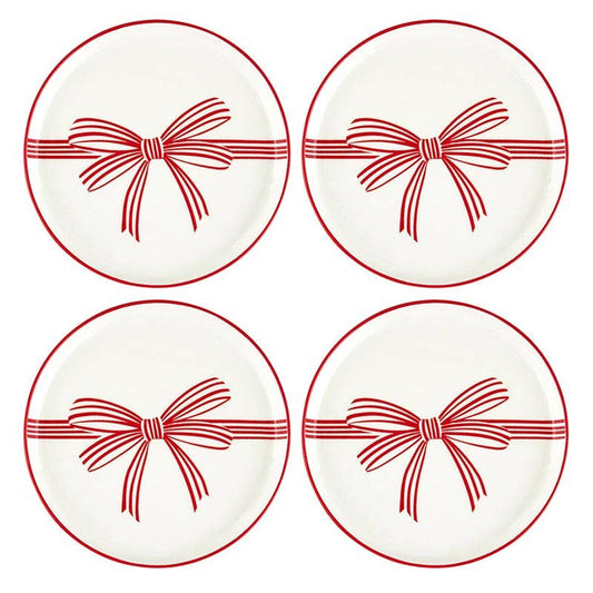 Red Bow Appetizer Plates - Set of 4