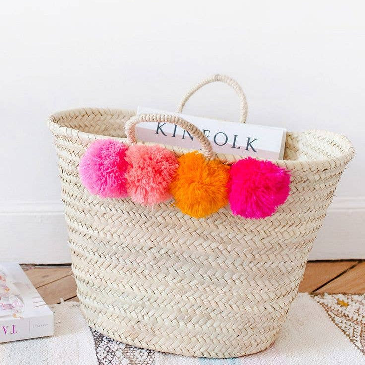 Pom-Pom Straw Market Tote