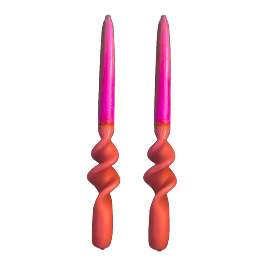 Orange & Pink Double Helix Candle Pair