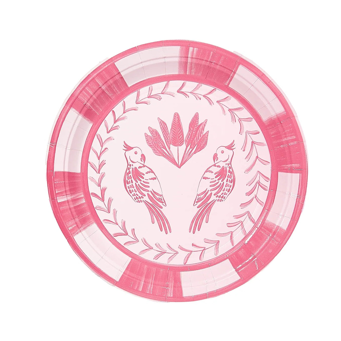 Pink decorative paper plate with lovebirds and leaf design based on china