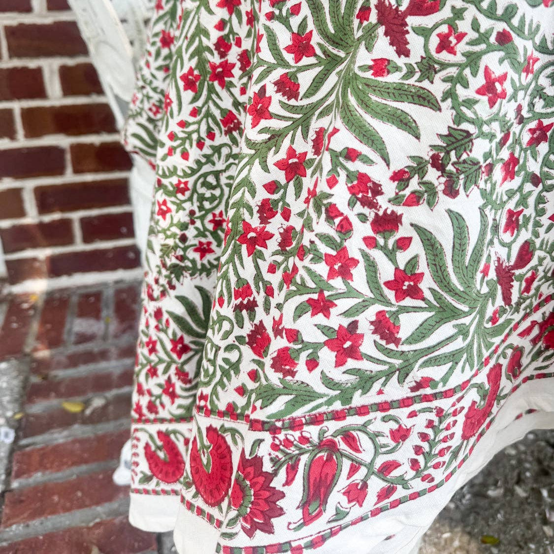Block Print Holly Tablecloth