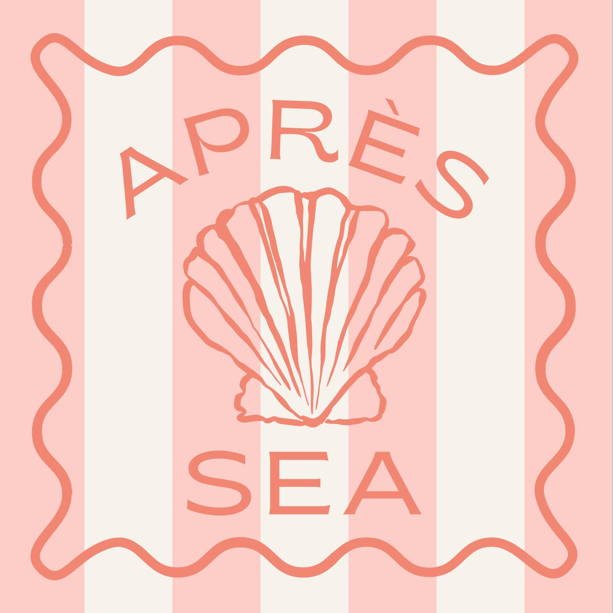Seashell design with 'APRèS SEA' text on a pink and white striped cocktail napkin