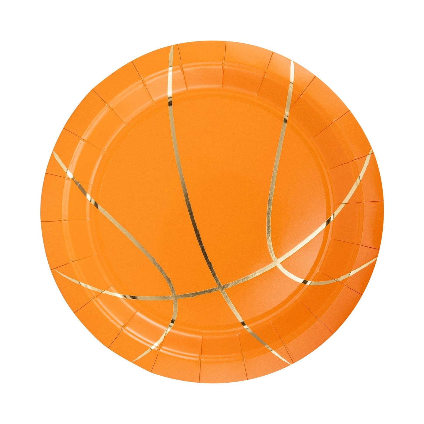 Orange paper plate with basketball design on a white background