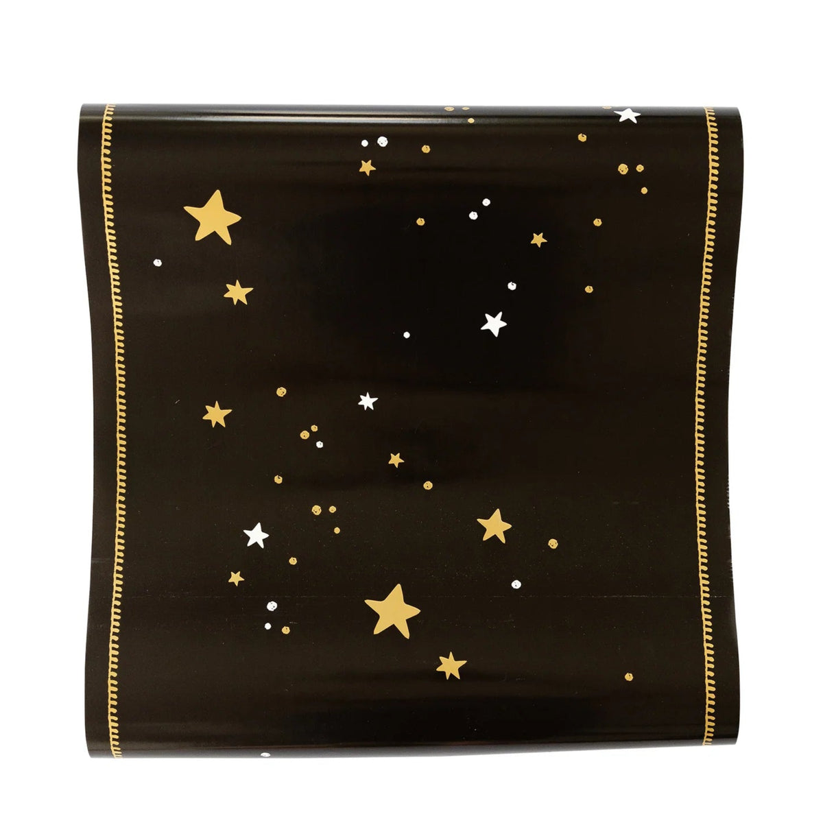 black paper table runner with gold stars