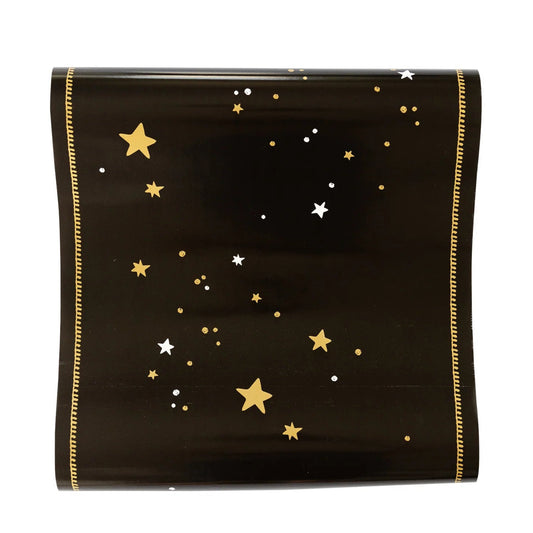 black paper table runner with gold stars