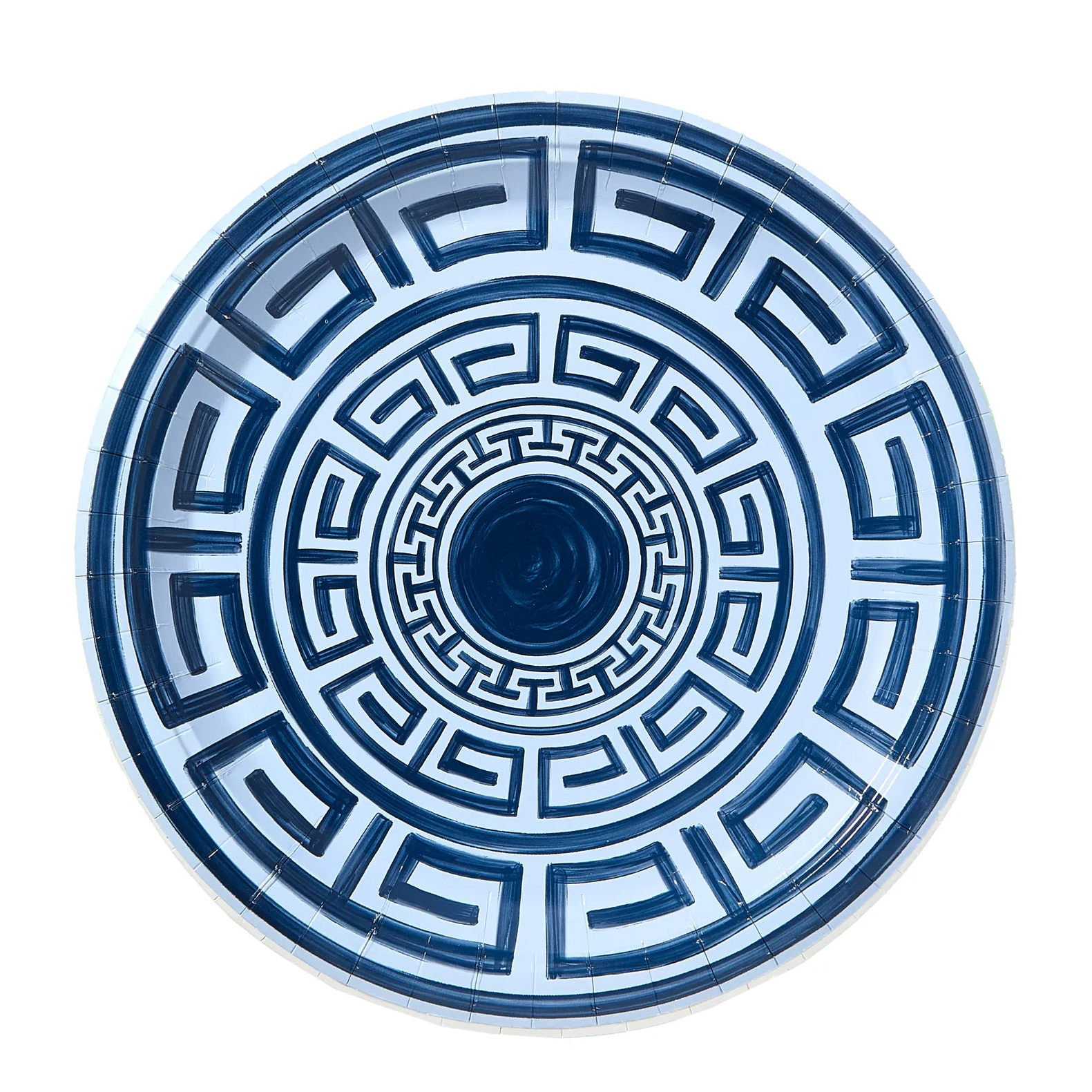 paper plate with blue greek key pattern by Pavilion Paper 