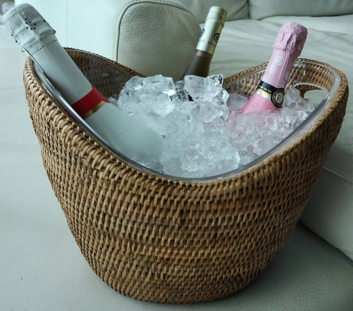 Rattan Champagne Bucket with Acrylic Insert – Ice Cooler: Honey Brown