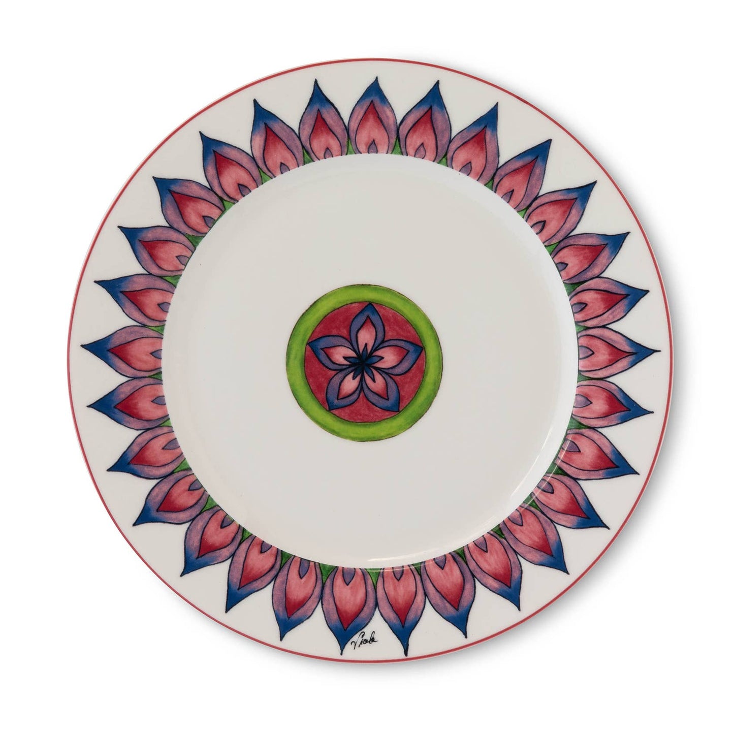 Decorative plate with a colorful floral design on a white background