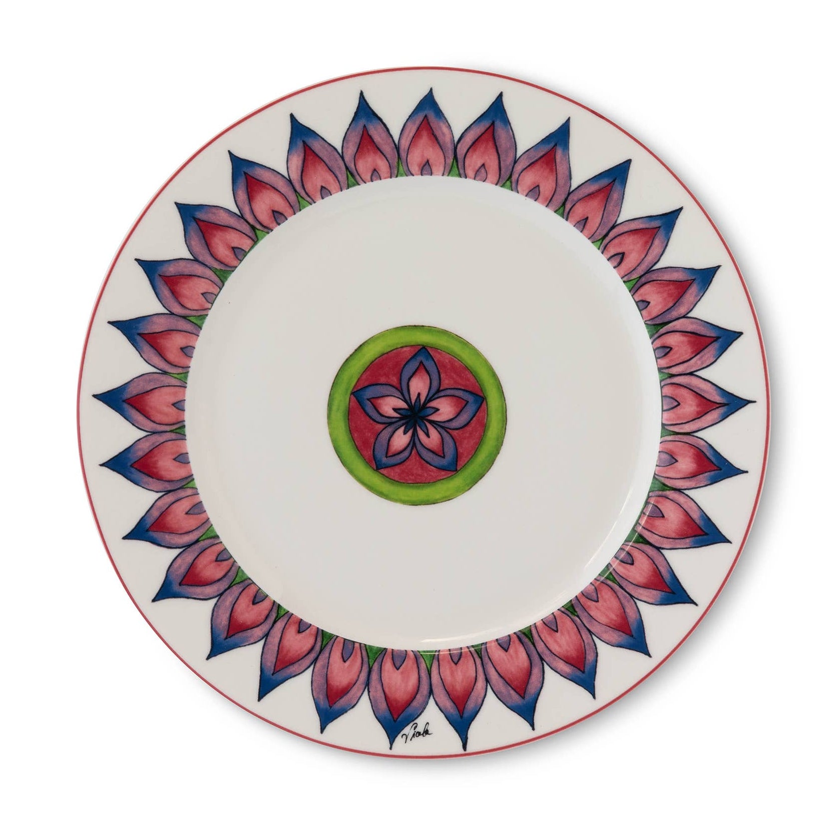 Decorative plate with a colorful floral design on a white background