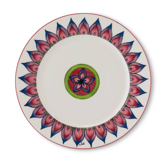Decorative plate with a colorful floral design on a white background
