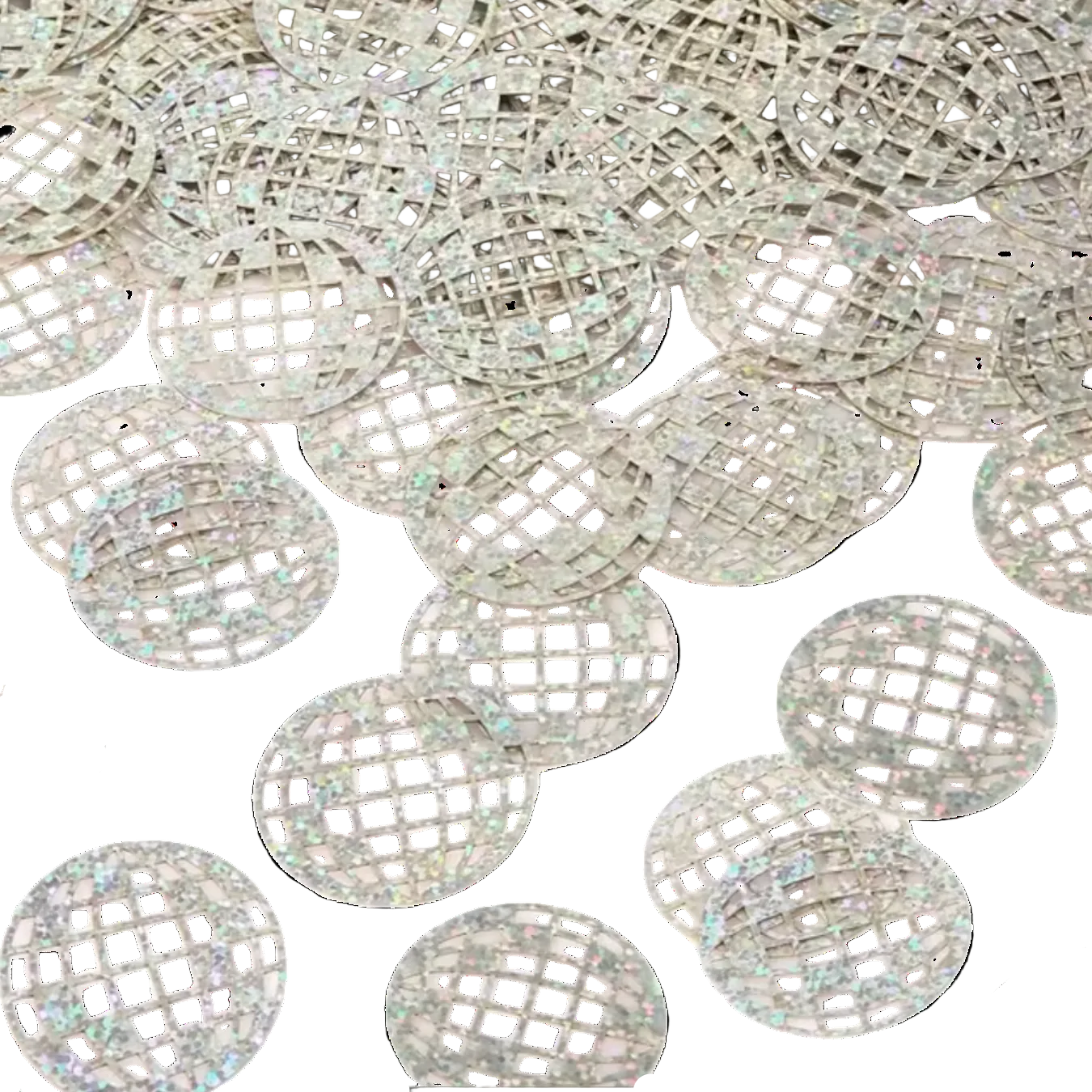 Discoballs with grid pattern on a white background