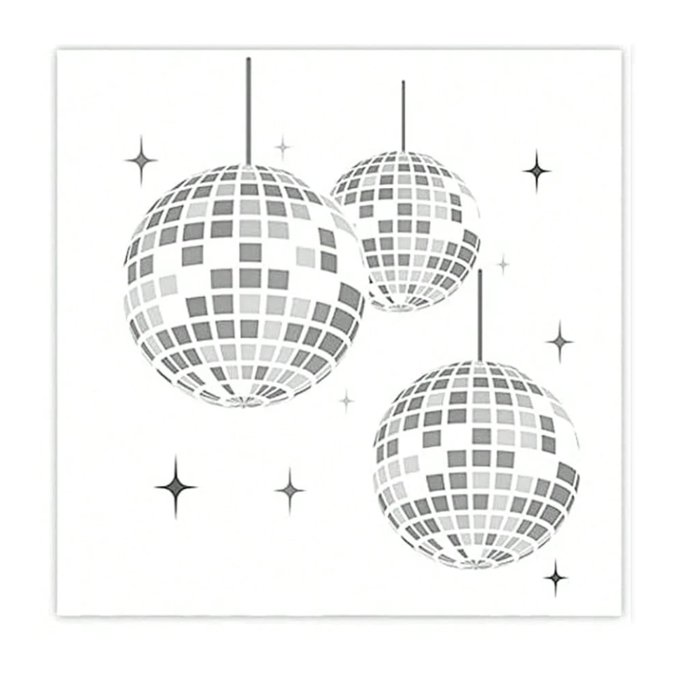 Three disco balls with a starry background